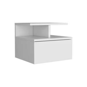 Mesita de Noche Flotante 12H, Montada en la Pared, con un Cajón y Estante de 2 Niveles, Blanca - Product Image 4
