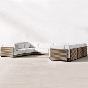 طقم أريكة خشب الساج الفاخر للحدائق والمناطق الخارجية مع وسائد مقاومة للماء بتصميم عصري بسيط - Product Image 5