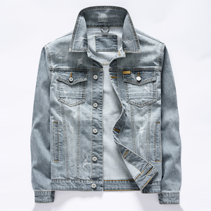 2024 primavera nuova giacca Casual da uomo in cotone Denim <span class=keywords><strong>stile</strong></span> classico <span class=keywords><strong>abbigliamento</strong></span> di marca <span class=keywords><strong>maschile</strong></span> lavato Retro blu Jeans giacca Bomber - Product Image 3