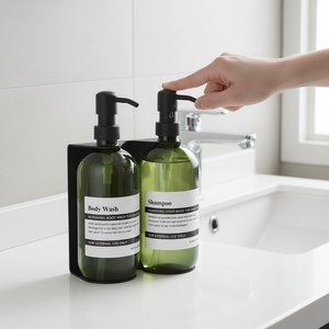 Dispenser Triplo per Sapone, <span class=keywords><strong>Shampoo</strong></span> e Gel <span class=keywords><strong>Doccia</strong></span> di Colore Verde per Hotel con Supporto in <span class=keywords><strong>Acciaio</strong></span> Inossidabile - Product Image 1