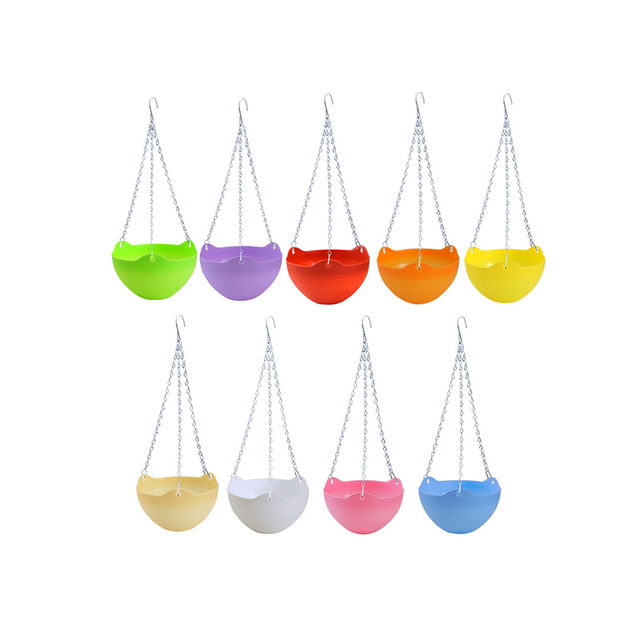 New Arrival Outdoor Balcony Hanging Plastic Flower Pot with Chain Colorful Thickened Drainage Holes Design for Home & Garden Use