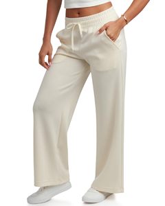 Cozy Women's Loose Fit Casual Sweatpants with <strong>Drawstring</strong> Waistband Autumn Solid Pattern Wide Leg Double Knit Breathable <strong>Pant</strong> - Product Image 4