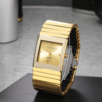 Montre OUPAI Jublie 34 mm de large, style classique ancien, en céramique dorée, rectangulaire, quartz, ultra-fine, étanche, de luxe, style antique pour homme