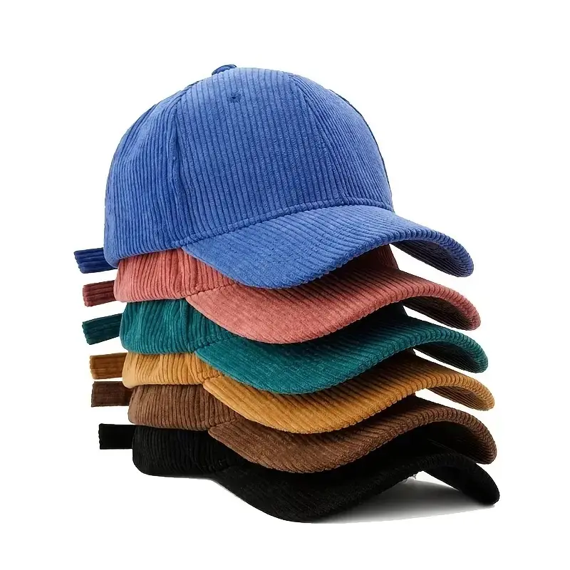 Hot Selling Wholesale Solid Color Corduroy Blank Plain 6 Panel New Fashion Outdoor Sport Baseball Cap