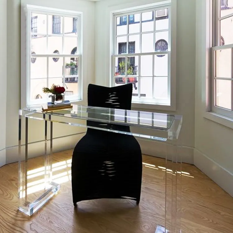 Mesa de cristal acrílica transparente, mesa de vidro acrílica de mesa longa mesa para escritório