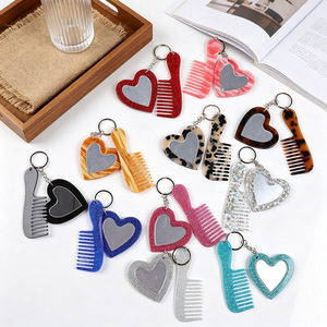 Wholesale New Acetate Heart-Shaped Makeup Mirror Comb Keychain Glitter Sequins <b>Bag</b> Pendant DIY Jewelry - Product Image 3