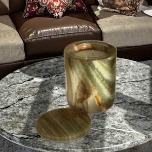 Portacandele in Marmo Verde Onice BZY, Artigianale, Ricaricabile, Autoportante, Multi-Stampa, con Coperchio, Decorazione per la Casa - Product Image 3