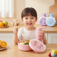 Ensemble boîte à lunch et gourde pour enfants Wishome, motif dessin animé, en PP, avec gobelet, portable, pour l'école et les pique-niques