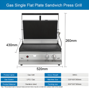 Grill à gaz commercial, plaque de cuisson, presse à panini, machine à griller à rainures, grille à pain grillé au gaz, grill de contact pour hamburger, sandwich - Product Image 6