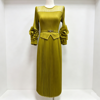 Robe plissée florale 3D à manches évasées en dentelle, cintrée à la taille, amincissante, pour femme, tenue décontractée ou de bureau