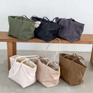 New Custom Simple Large Capacity Drawstring Closure Nylon Lightweight Tote Bag Travel Large Women's Shopping Bag