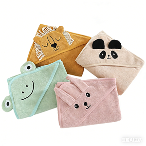 Serviette de Bain Bébé à Capuche Tissée de Haute Qualité, Motif Animal, Séchage Rapide, Super Absorbante, pour Salle de Bain et Chambre - Product Image 1