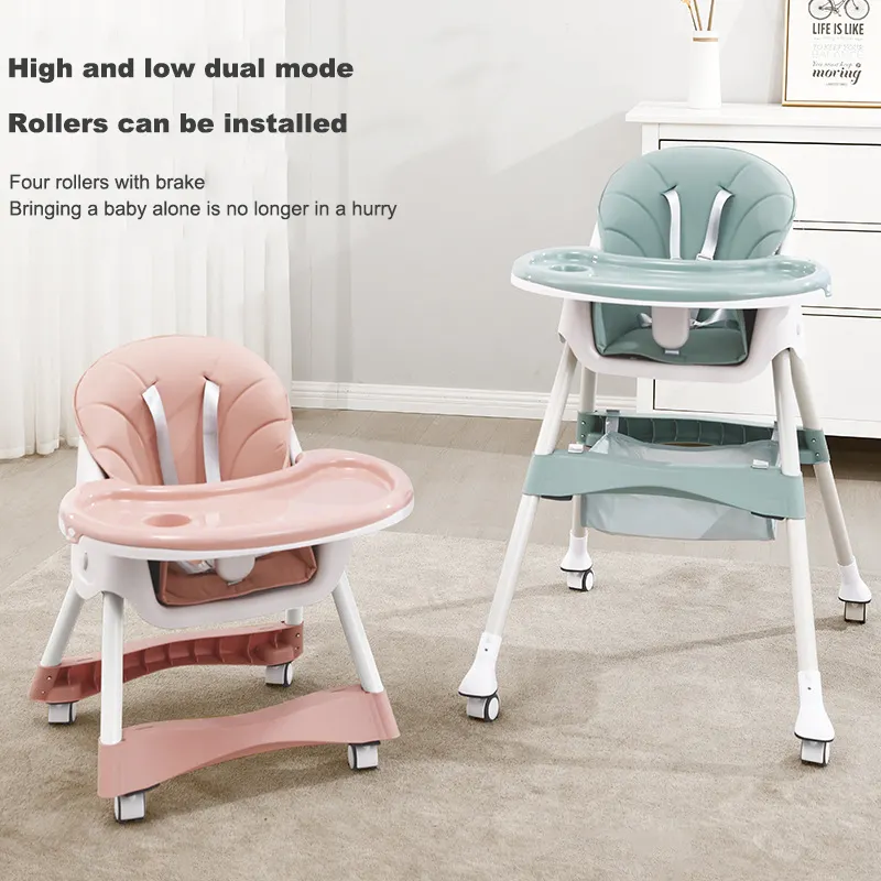 Toptan çocuk bebek ev çocuk büyüyen katlanabilir taşınabilir çok fonksiyonlu yemek sandalyesi taşınabilir ayarlanabilir yükseklik