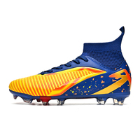 Chaussures de football personnalisables à tige haute FG avec col en tricot antidérapant pour terrain ferme pour hommes – Compétition