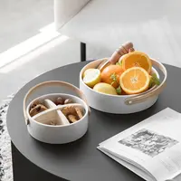 Einfache weiße Keramik fach Obst teller mit tragbaren kreativen Nuss platte Snack Candy Box Lagerung Snack platte
