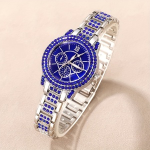 Ensemble de bijoux de luxe pour femmes, montre en cristal bleu, bracelet, collier, boucles d'oreilles, ensemble cadeau - Product Image 3