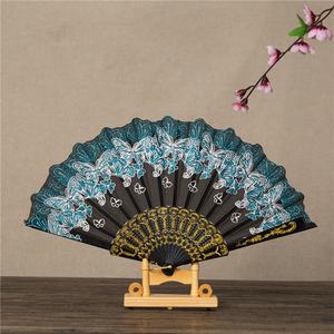 Vente en gros d'éventail papillon de style chinois Éventail en <span class=keywords><strong>bambou</strong></span> peint multicolore imprimé espagnol estampé à chaud de poudre d'or de poteau noir - Product Image 6