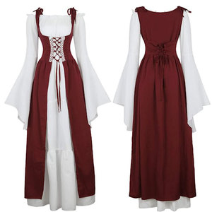 Vestido Renacentista para Mujer, Disfraz Medieval con Cuello Cuadrado, Corsé en la Cintura, Manga Larga, Vestido de Fantasía para Fiesta de Halloween - Product Image 3