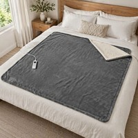 Plaid électrique en flanelle sherpa gris de luxe, personnalisé OEM, 50x60 pouces, avec contrôle numérique et protection contre la surchauffe, pour lit chaud