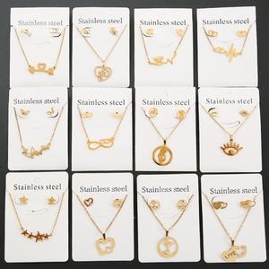 Collana di orecchini d'oro in acciaio inox a caldo Set pentagramma ECG ciondolo catena clavicola - Product Image 2