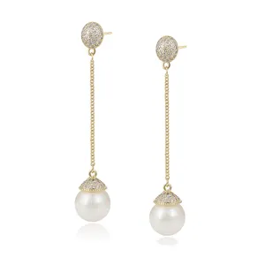 BLE-1077 Xuping fashion new arrival 14K gold color pearl drop earrings for women