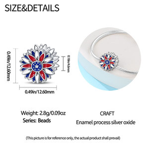 American flag pendant accessory, silver patriotic-themed pendant bead, suitable for <b>bracelets</b>, <b>red</b>, white and blue star design - Product Image 2