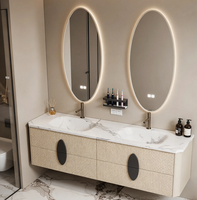 Meuble-lavabo double vasque flottant moderne, armoire de salle de bain murale sur mesure avec miroir LED ovale intelligent pour salle de bain de luxe