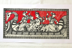 Une œuvre d'art traditionnelle Pattachitra d'Odisha, en Inde, représentant la scène divine de Radha Krishna Naukavihar. - Product Image 2