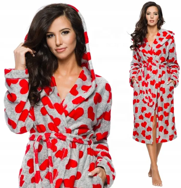 wholesale luxury bathrobe printed fleece fluffy dressing gown