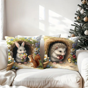 Hewan hutan yang menggemaskan di sarang yang nyaman dengan bunga dan teman-teman alam di bantal hias. - Product Image 3