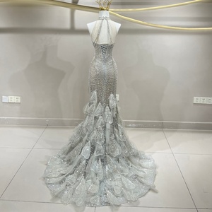 JFH93 Luxury Tassel Halter <b>Silver</b> Crystal Mermaid Wedding <b>Dresses</b> For Women - Product Image 2