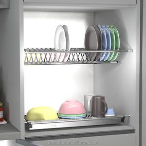 Corbeille à 2 niveaux en acier inoxydable chromé au design moderne avec plateau d'égouttage amovible, forte capacité de charge, pour vaisselle de cuisine S - Product Image 1