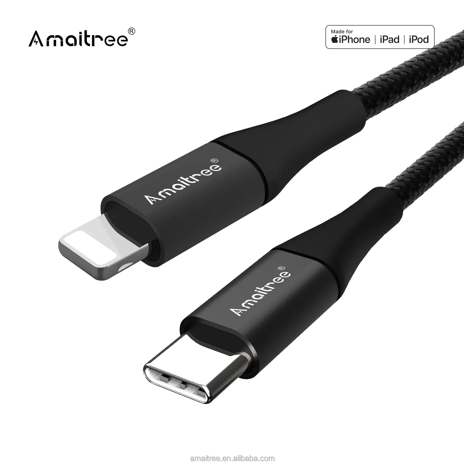 Amaitree MFi Certified Wholesale Price PD 60W 1.2M USB Type C to 8 Pin IOS Mobile Phone 3A Fast Charging Data Cable for iPhone