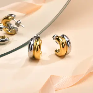 Vnox oro acciaio inox doppio strato C a forma di orecchini fantasia per donna 2024