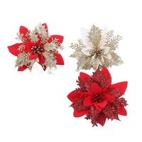 Tiges de fleurs de poinsettia scintillantes pour décorations d'arbre de Noël, élégantes décorations de fêtes pour couronnes, fleurs en matériaux sûrs