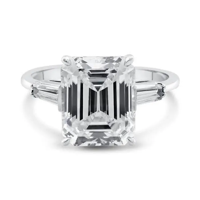 Nhẫn Vàng Trắng 18K Trang Sức Emerald Cut 7*9Mm 3Carat Moissanite Diamond Ring Engagement Và Wedding Ring Set