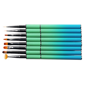 Ensemble de pinceaux pour nail art à manche métallique et poils synthétiques, comprenant des pinceaux liner, éventail, ronds, plats et petits, avec couvercle, pour la création de motifs en gel - Product Image 1