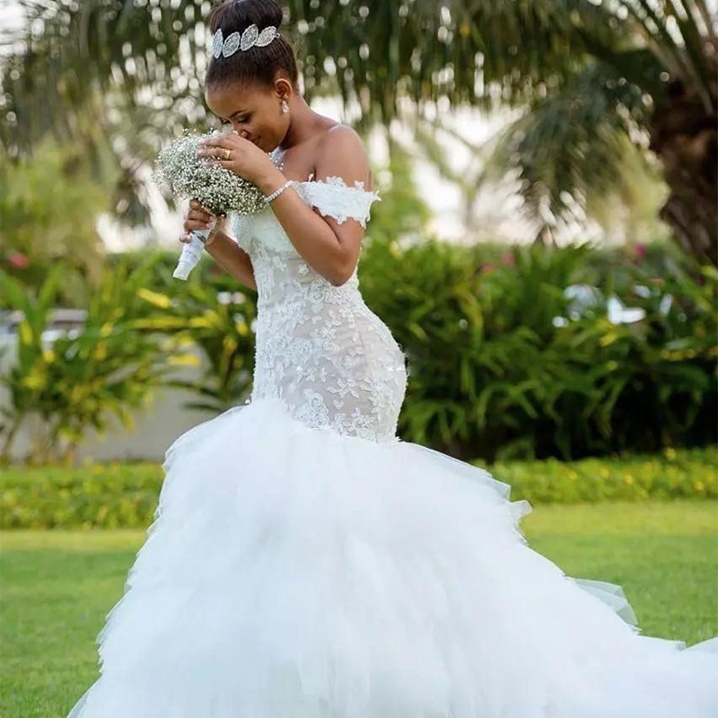 Dubai abiti da sposa per le donne sirena di pizzo di alta qualità elegante abito da sposa in chiffon con collo alto in stile africano negli stati uniti