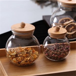 Clear Glass Jar Glass Food Storage Jar With wood Lid 450ml