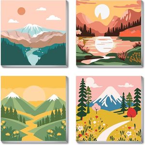Set <span class=keywords><strong>di</strong></span> 4 Kit Pittura con Numeri Fai da Te, Dipinti <span class=keywords><strong>Astratti</strong></span> <span class=keywords><strong>di</strong></span> Paesaggi su Tela, Arte Murale per Decorazione Casa, Dipinti Creativi Specializzati - Product Image 1