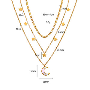 Collana girocollo stile stile personalizzato in acciaio inossidabile collana a <span class=keywords><strong>tre</strong></span> strati stella luna e catena ciondolo per collana da donna - Product Image 2