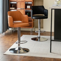 Tabouret de bar moderne en bois, style luxe léger, avec siège pivotant et accoudoirs – Hauteur réglable pour la maison, le comptoir d'accueil ou la table de cuisine