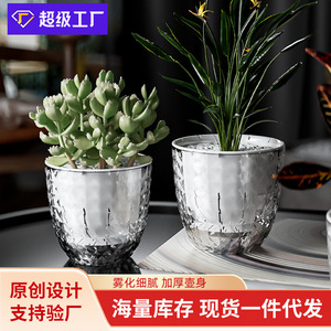 Transparent <b>Plastic</b> Flower <b>Pot</b> Circular Minimalist Design Desktop <b>Planters</b> Large Size Thickened Shock Resistant - Product Image 5