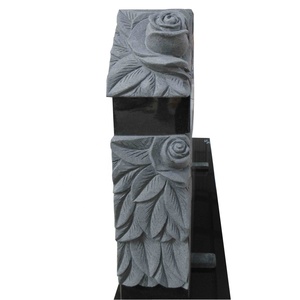 UNION STONE Jet Black Double Cross &amp; Roses Headstone Granite Tombstone Garden Tombstones and Monuments - Product Image 6