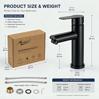 Robinet de lavabo de salle de bain contemporain en acier inoxydable 201 avec capteur tactile, noyau en céramique noire, monotrou, garantie 3 ans, pour salon