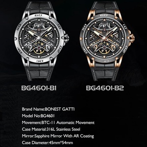 Men's <b>Watch</b> 45mm Globe Pattern Round Dial <b>Automatic</b> Mechanical Movement <b>Skeleton</b> Business Sports Wristwatch BG4601 - Product Image 6