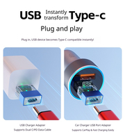 Adaptador OTG USB 3.0 al por Mayor, Transparente con LED, Tipo-C Hembra a USB Macho, Conversor de 5Gbps para Teléfono, Tableta, Laptop, PC