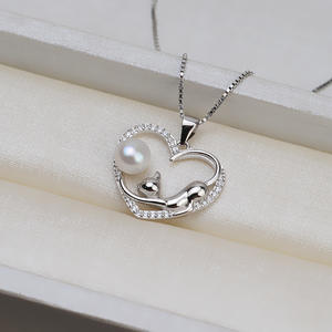 Colgante de Plata S925, 7-8, Diseño de Mono Pesca Luna, Bandeja de Joyería DIY Vacía, Accesorio con Perla Incrustada 1476 - Product Image 2