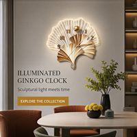 Horloge murale en forme de feuille de Ginkgo, en porcelaine cristalline, en forme d'éventail, dorée, décorative, analogique, pour le salon, la salle à manger, la décoration d'hôtel