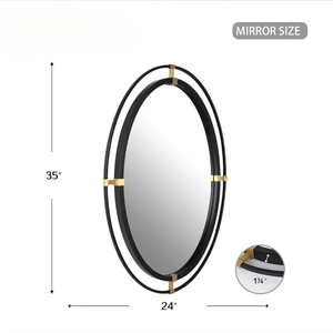 TETE Miroirs de bain décoratifs en verre personnalisés Nouveau design Miroir de salle de bain ovale encadré en or noir pour hôtel, utilisation murale, chambre à coucher